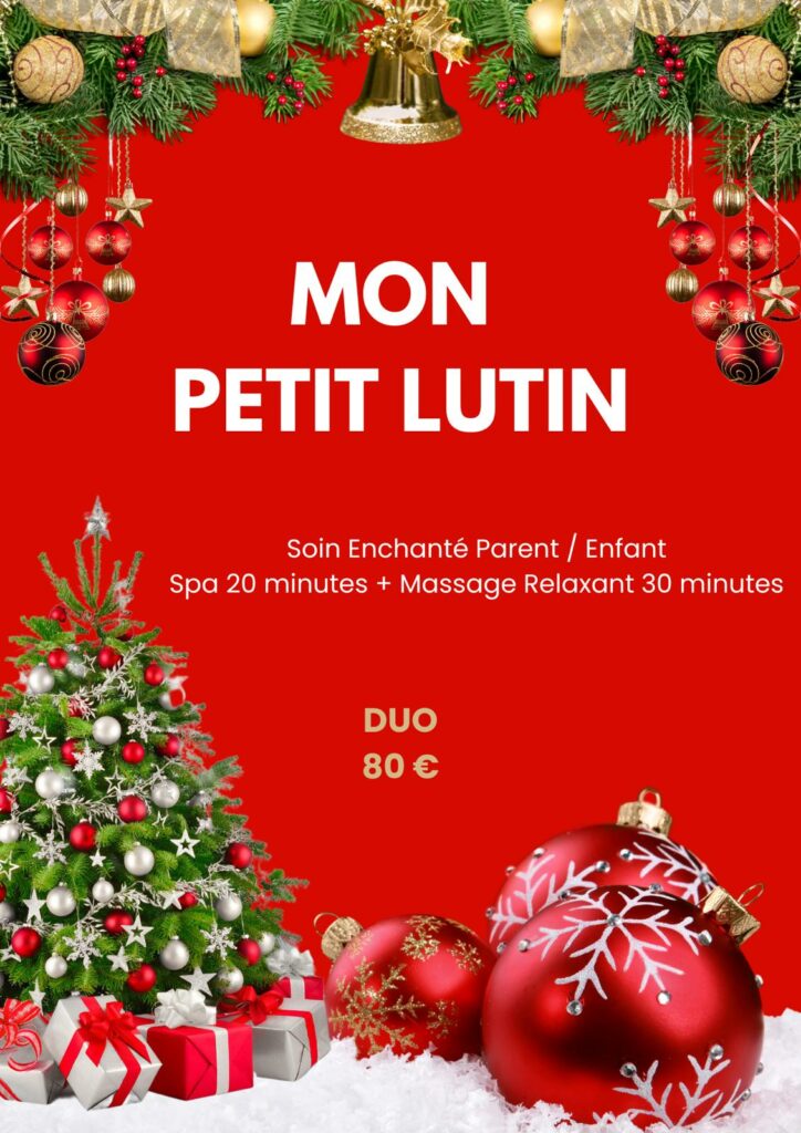 affiche de l'offre de Noël 2025 soin parent enfant spa + massage en DUO