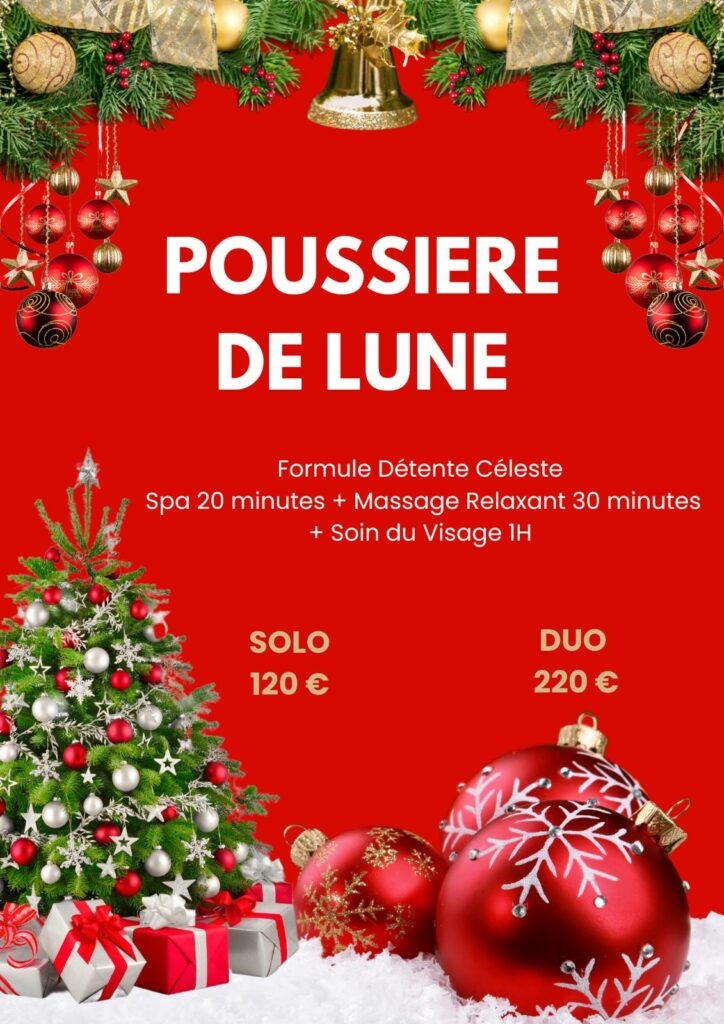affiche de l'offre de Noël 2025 Poussière de lune, spa + massage relaxant + soin du visage